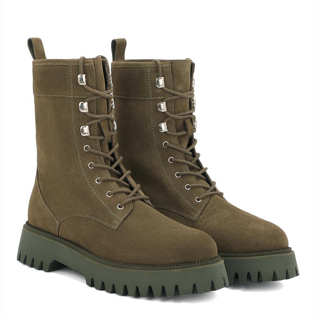 Saint Anastasia Bosco Green Leather Lace Up High Ankle Boots - SaintG UK