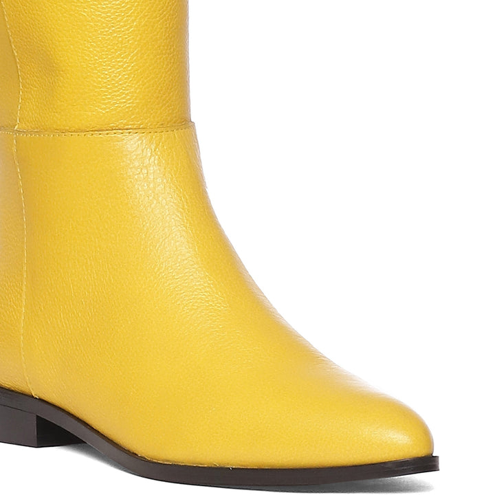 Saint Grace Yellow Leather Above The Knee Boots