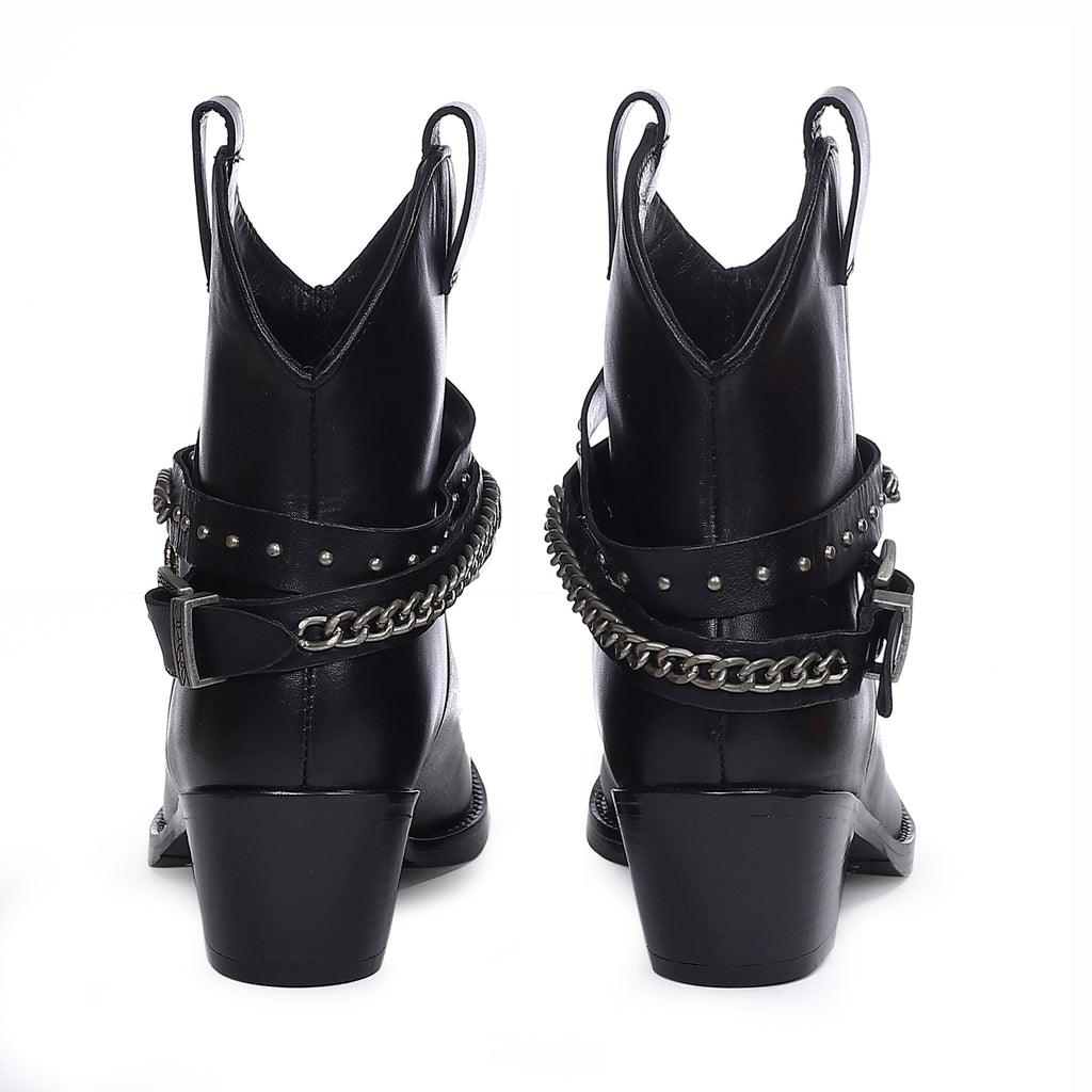 Saint Louanne Black Leather Decor Ankle Boot - SaintG UK