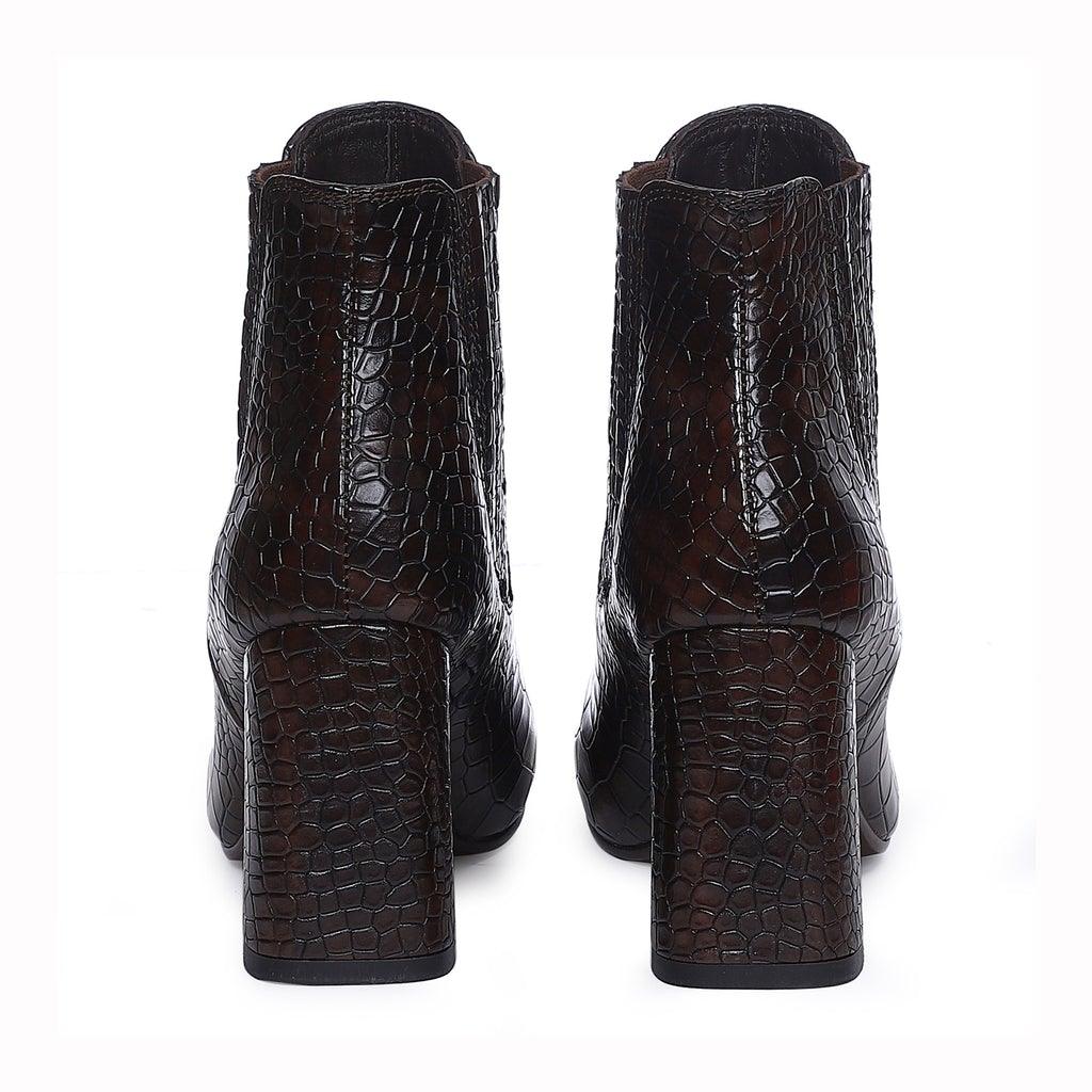 Saint Milana Brown Croco Embossed Vegan Leather Ankle Boots - SaintG UK