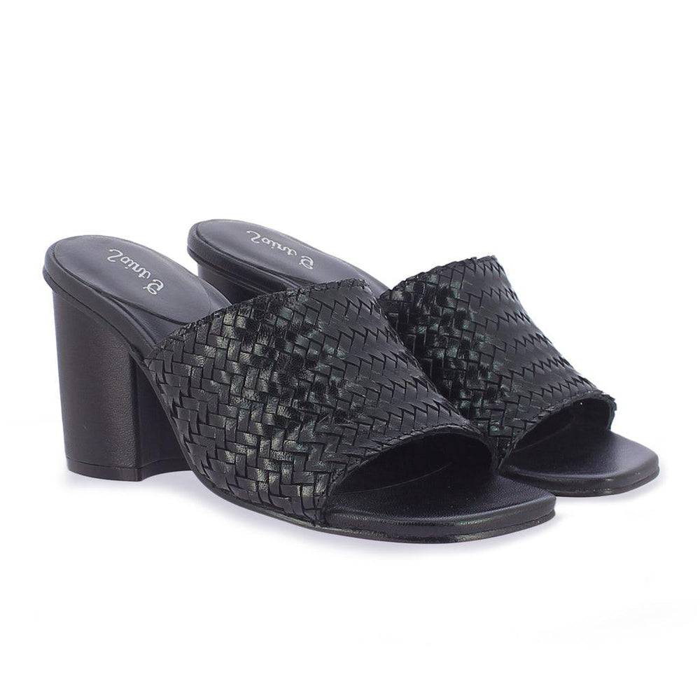 Woven Leather Block Heel Mules for women