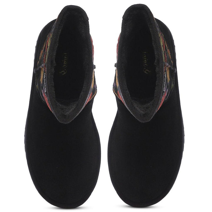 Saint Emmy Velvet Floral Black Suede Leather Snug Boots - SaintG UK