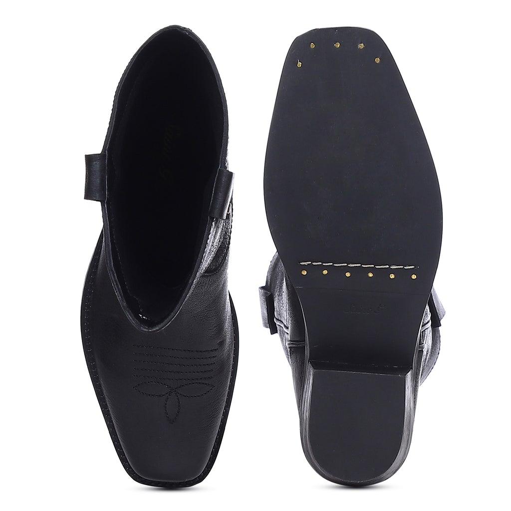 Saint Valery Black Leather cowboy Calf Boots - SaintG UK