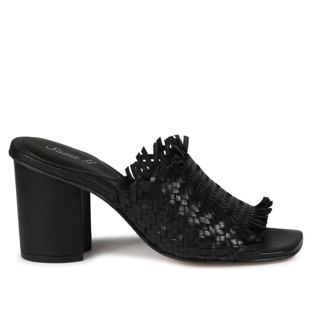 Black Woven Leather Heels for women