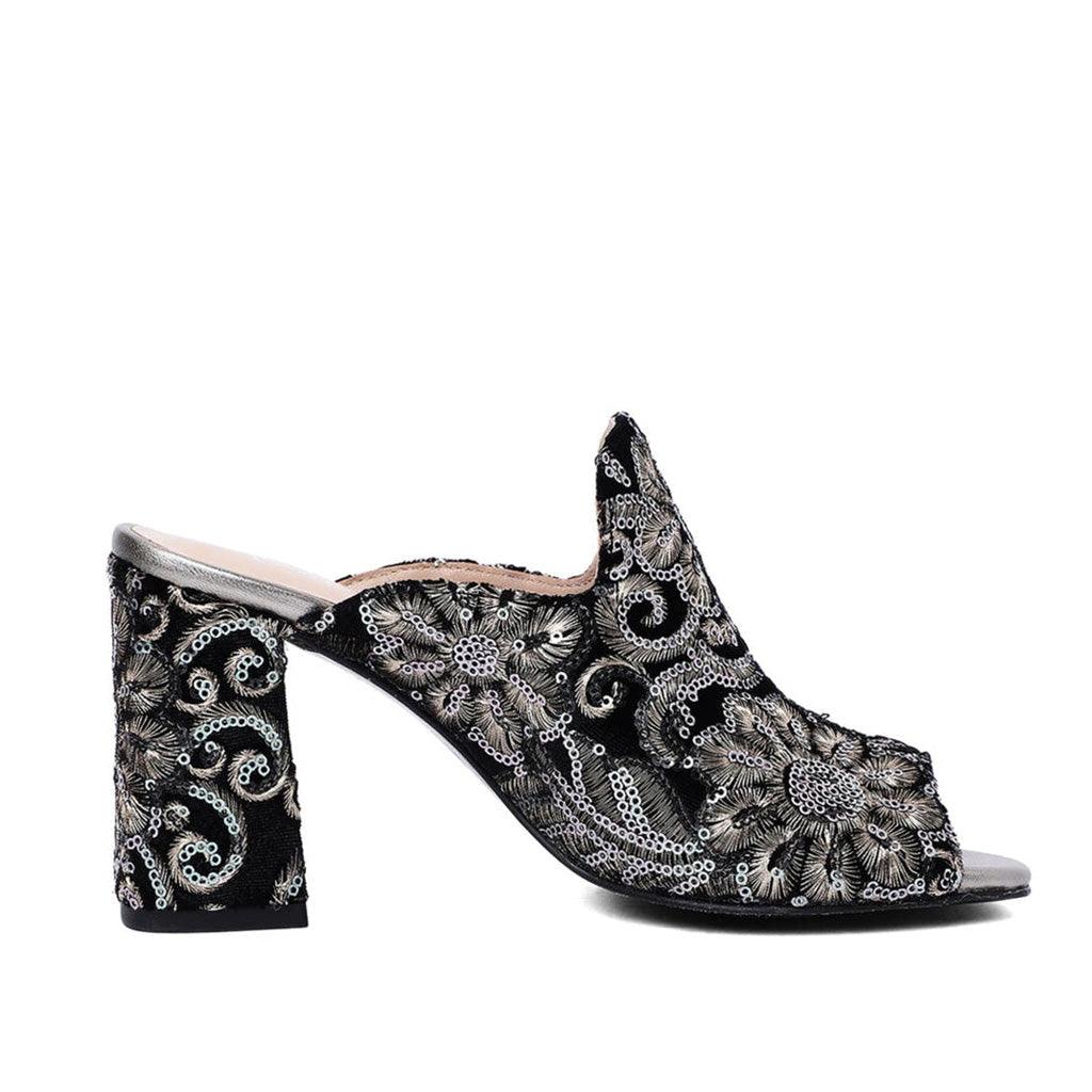 Embroider Block Heel Mules for women