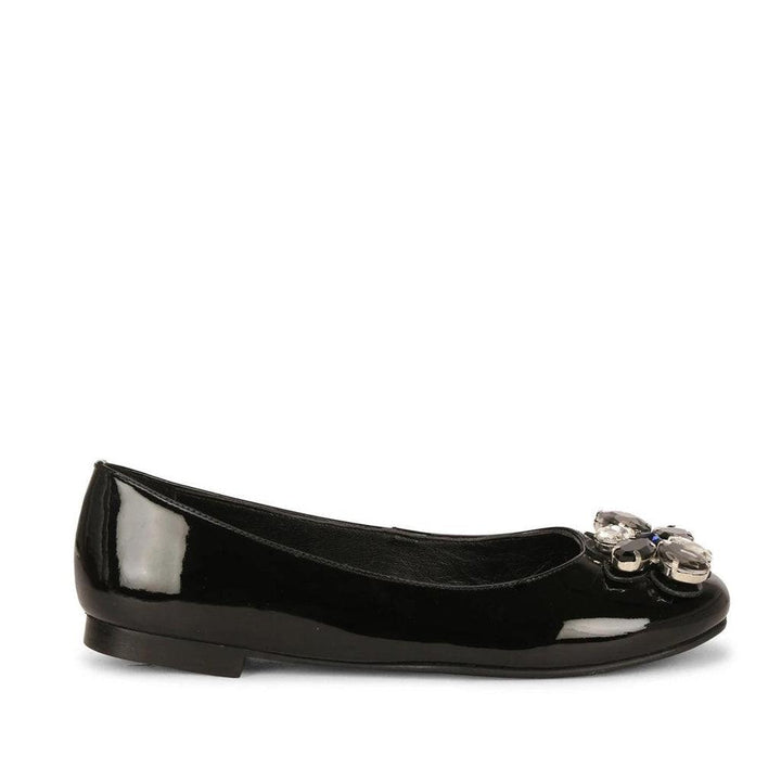 Saint Jovena Crystal Embellished Black Leather Ballet Flats - SaintG UK