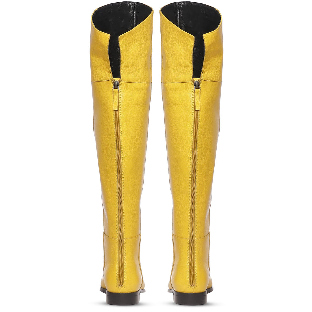 Saint Grace Yellow Leather Above The Knee Boots