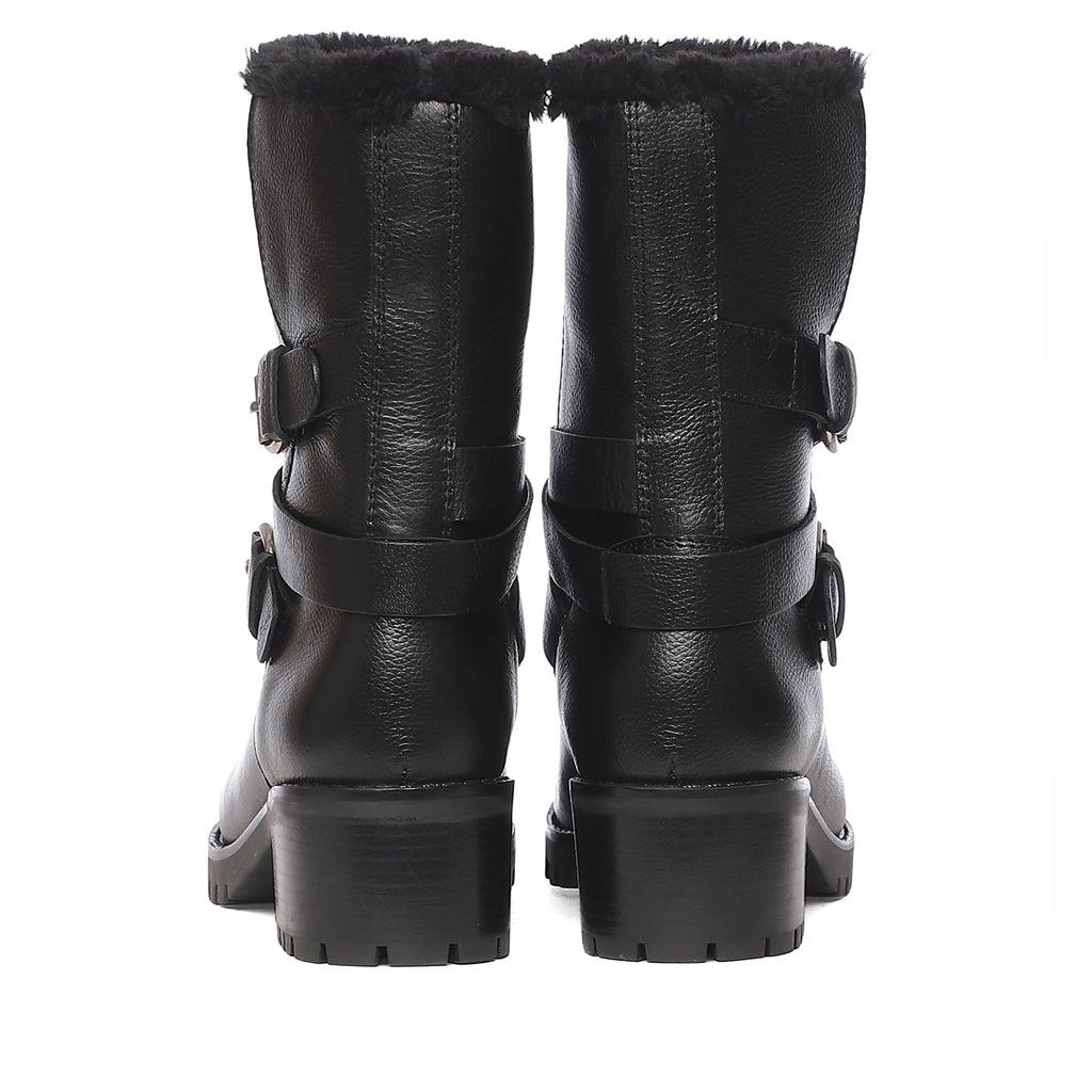 Saint Theresa Buckle Decorative High Ankle Black Leather Boots - SaintG UK
